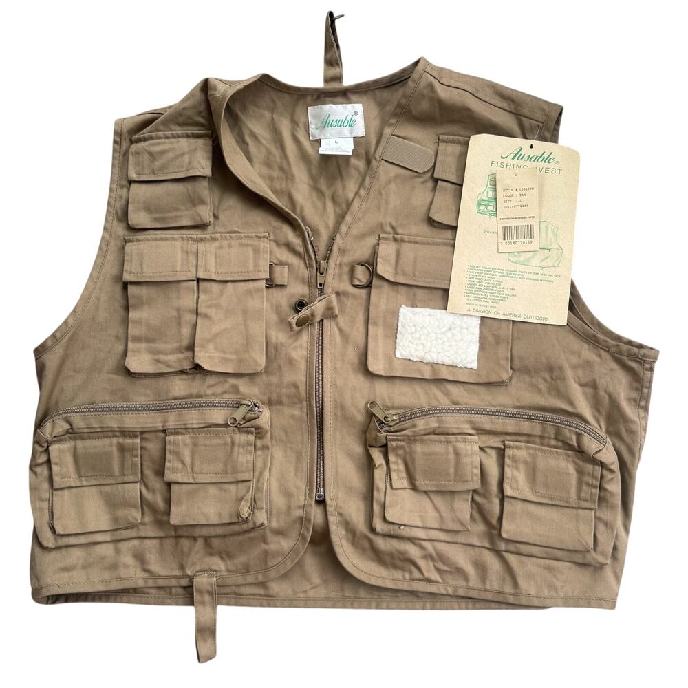 NEW Vtg Ausable Fishing Vest Tan Size Large